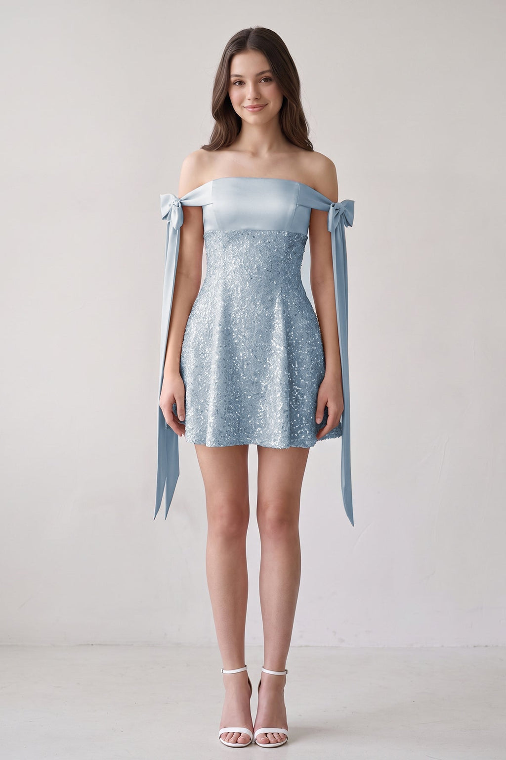 Pink Off-the-Shoulder A-Line Satin Homecoming Dress with Sequins