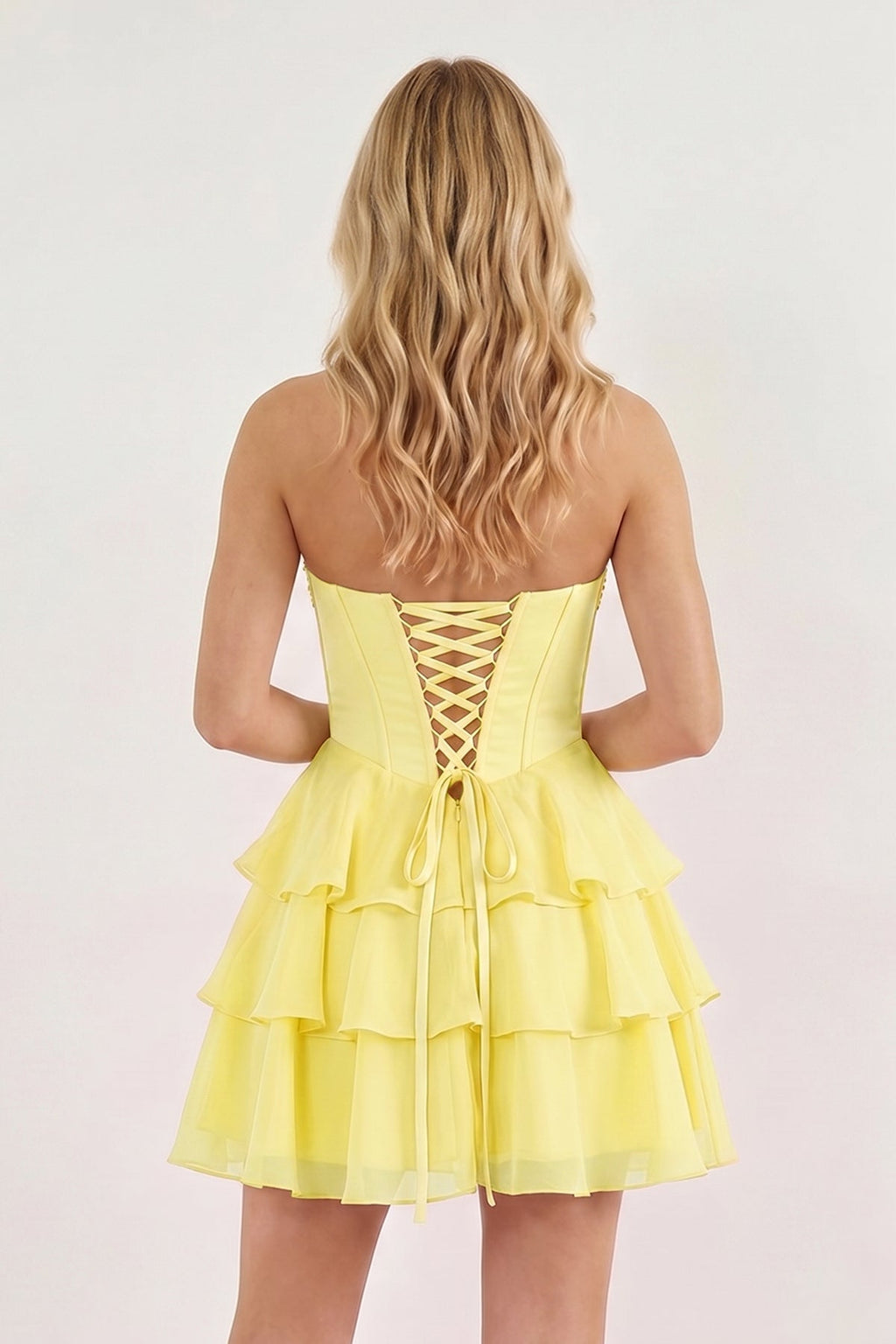 Pink Strapless Tiered A-Line Ruffled Chiffon Appliqued Homecoming Dress