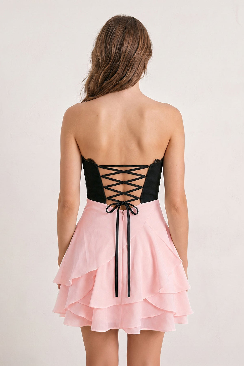 White Black Sweetheart A-Line Ruffled Chiffon Homecoming Dress with Bow