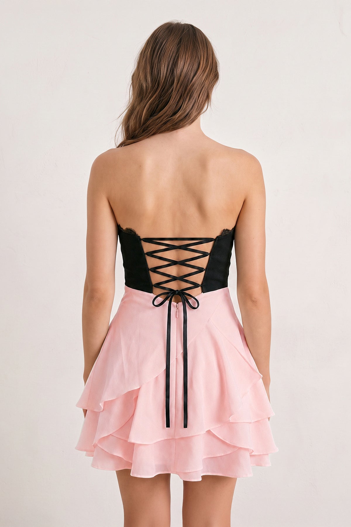White Black Sweetheart A-Line Ruffled Chiffon Homecoming Dress with Bow