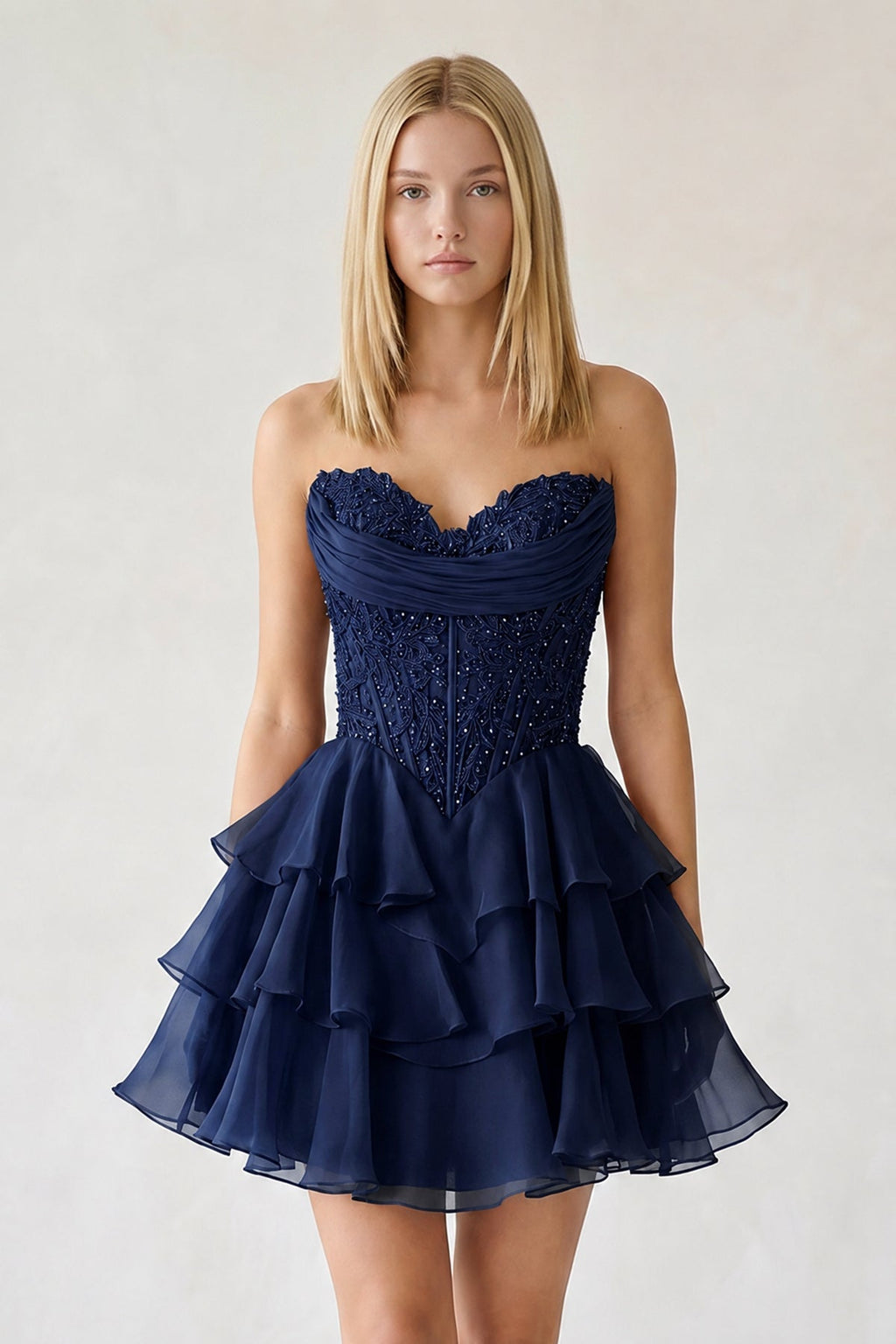 Red Ruffled A-Line Chiffon Sweetheart Corset Homecoming Dress With Beading