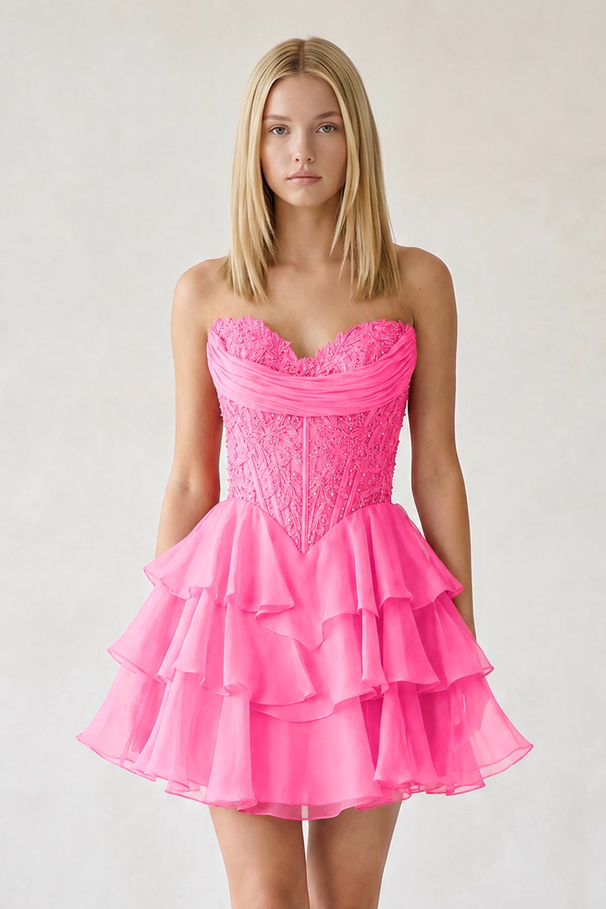 Red Ruffled A-Line Chiffon Sweetheart Corset Homecoming Dress With Beading