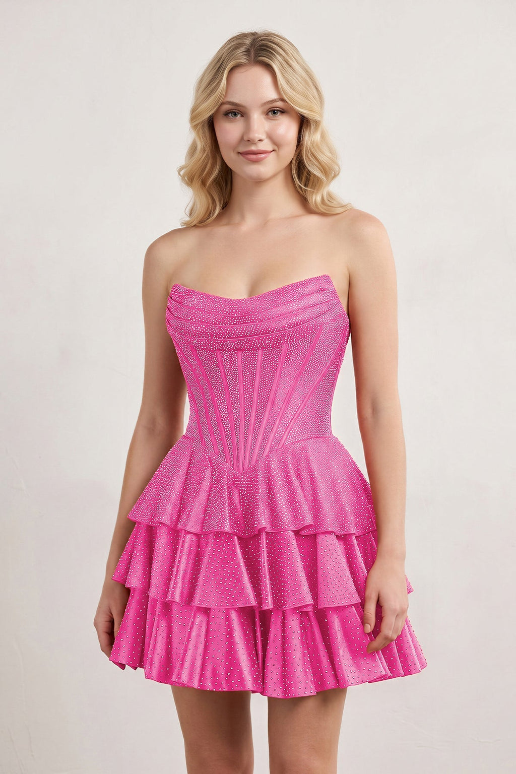Royal Blue Glitter Beaded A-Line Ruffled Corset Satin Homecoming Dress