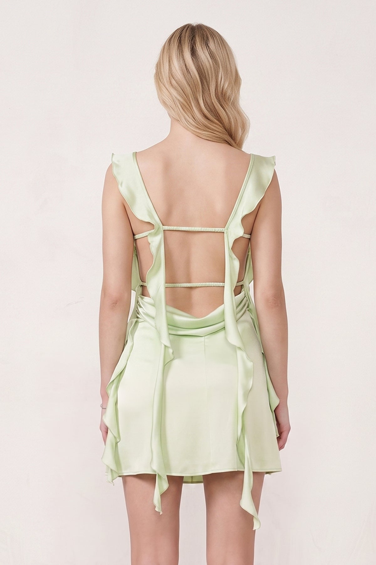 Aqua Ruffled Sheath Square Neck Satin Ruched Homecoming Dress