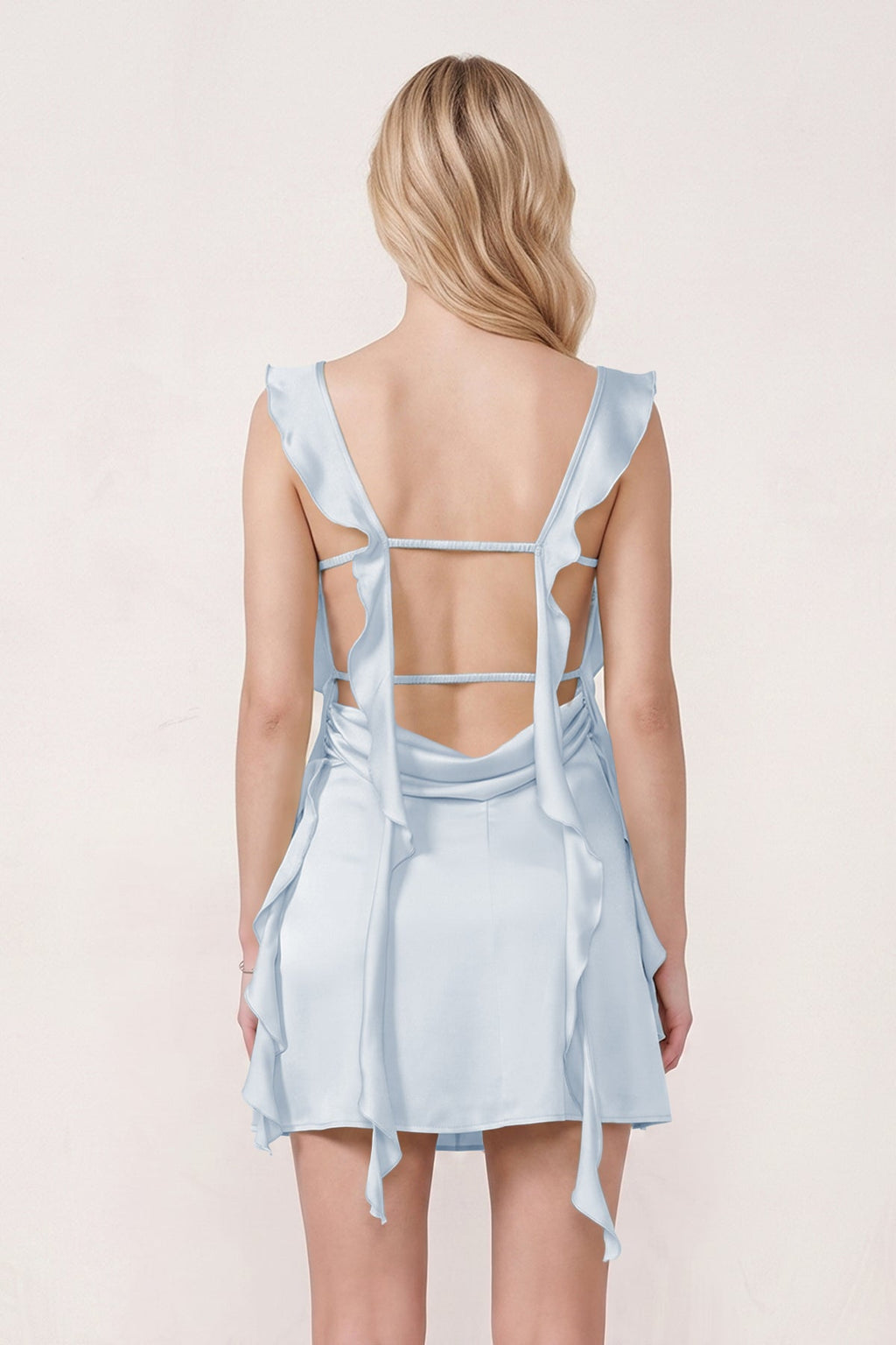Aqua Ruffled Sheath Square Neck Satin Ruched Homecoming Dress