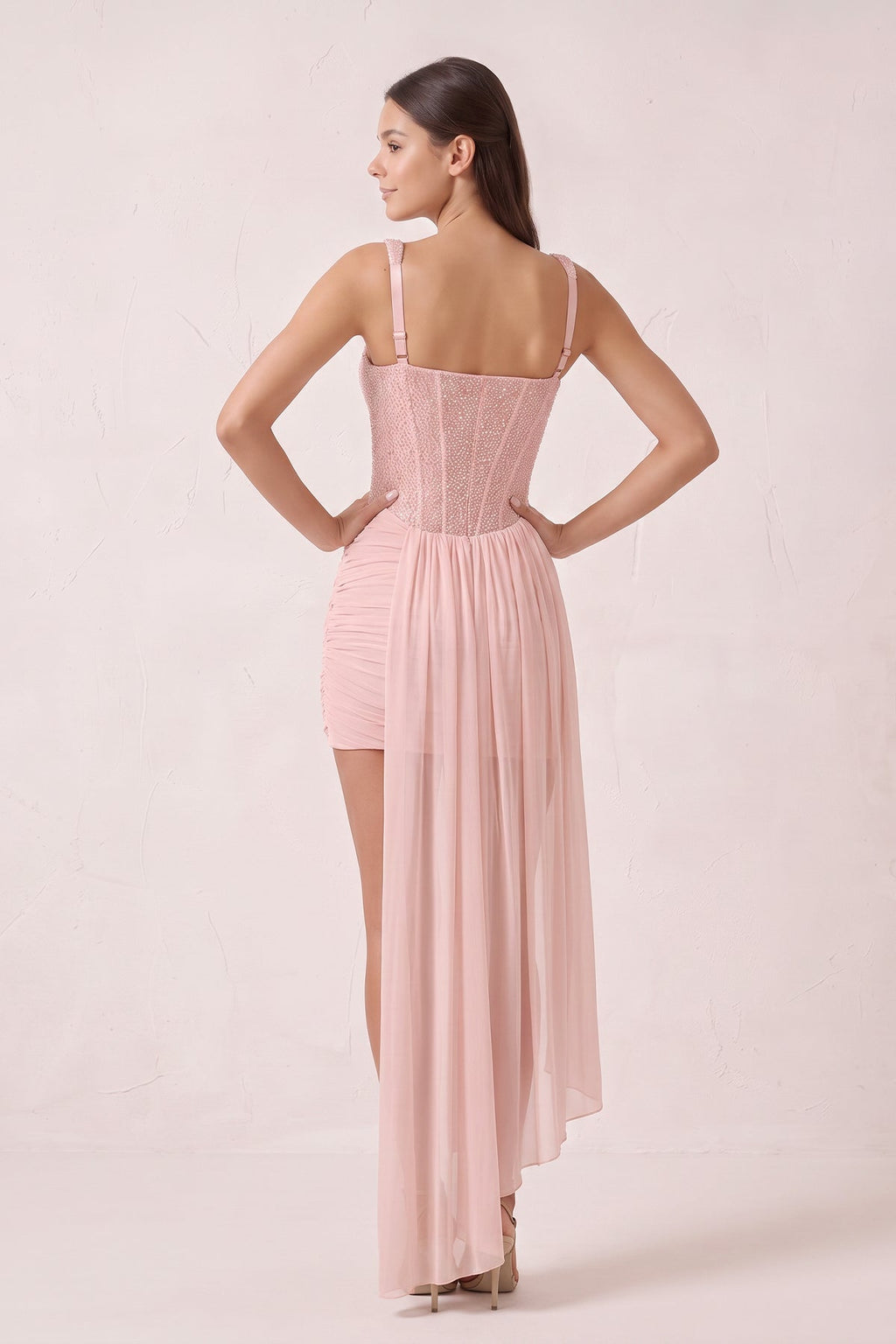 Sparkly Pink Sweetheart Corset Bodycon Tulle Homecoming Dress with Ribbon