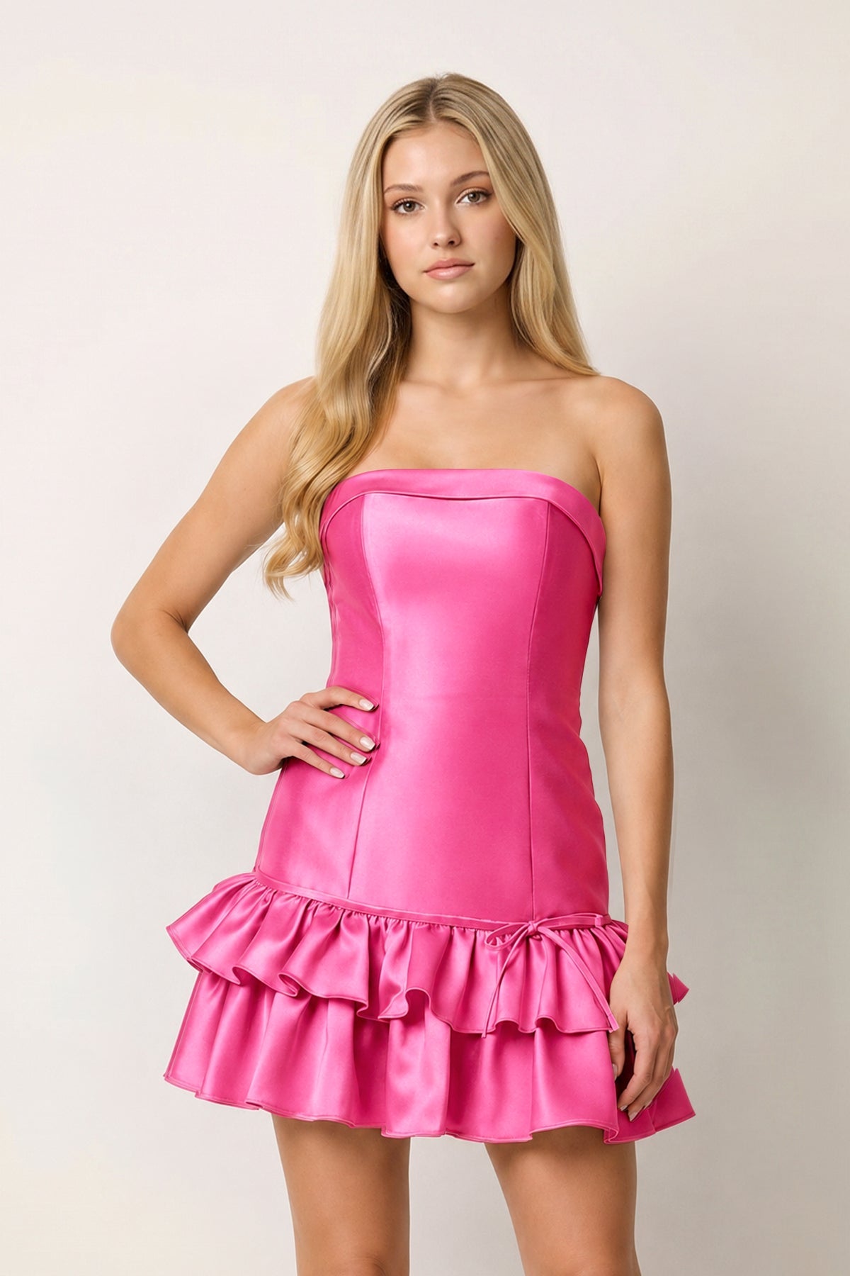 Turquoise Ruffled Strapless Tiered A-Line Satin Homecoming Dress