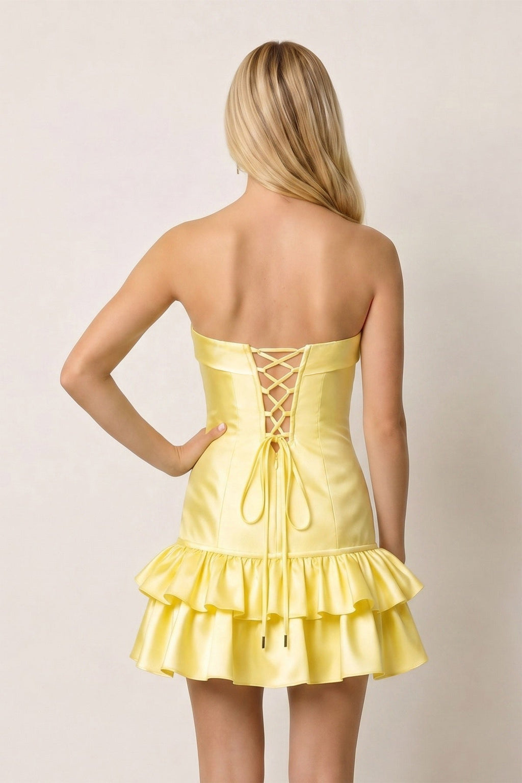 Turquoise Ruffled Strapless Tiered A-Line Satin Homecoming Dress