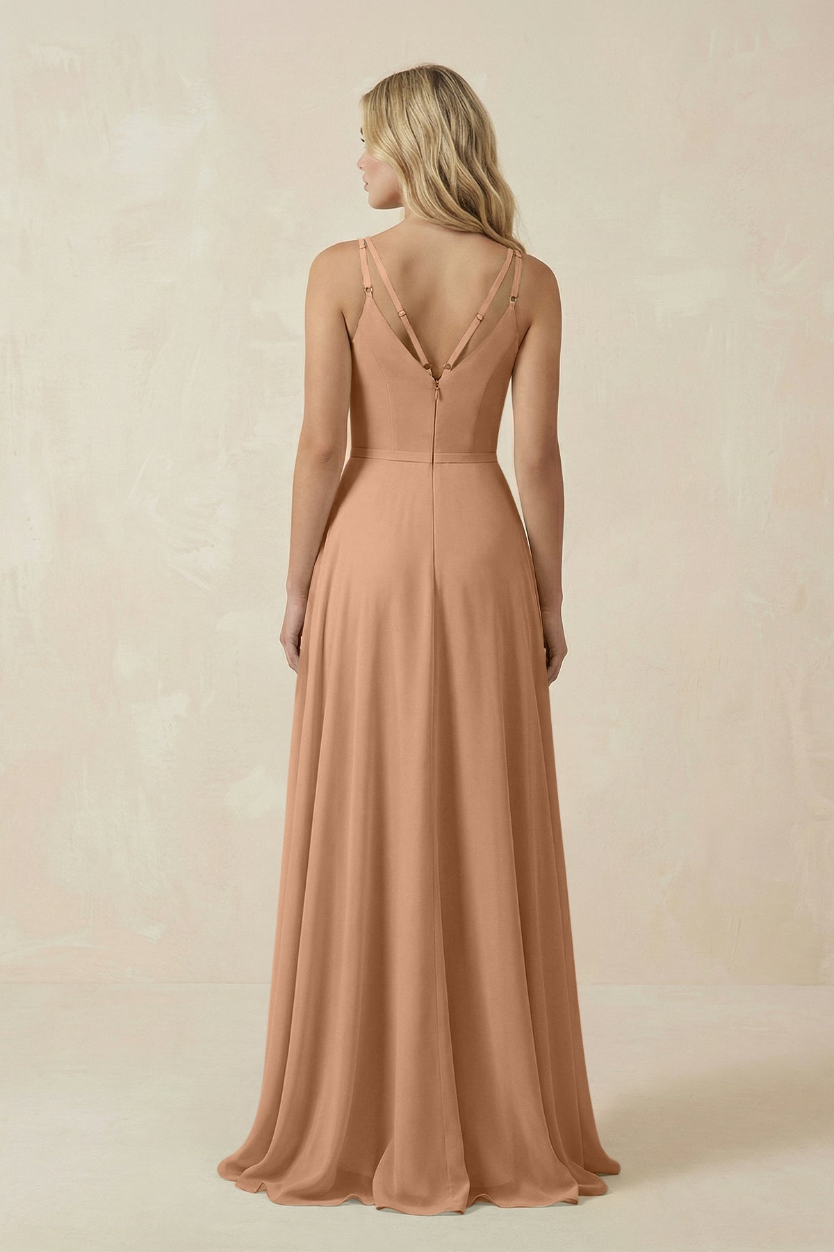 V-Neck A-Line Chiffon Bridesmaid Dress with Crisscross Back in Bronzer