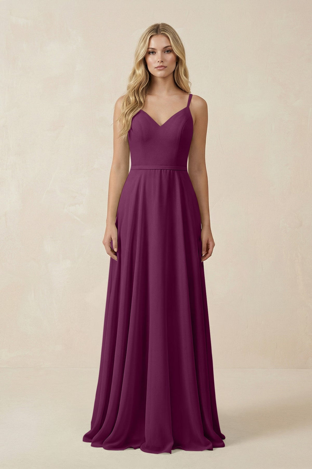 V-Neck A-Line Chiffon Bridesmaid Dress with Crisscross Back in Fig