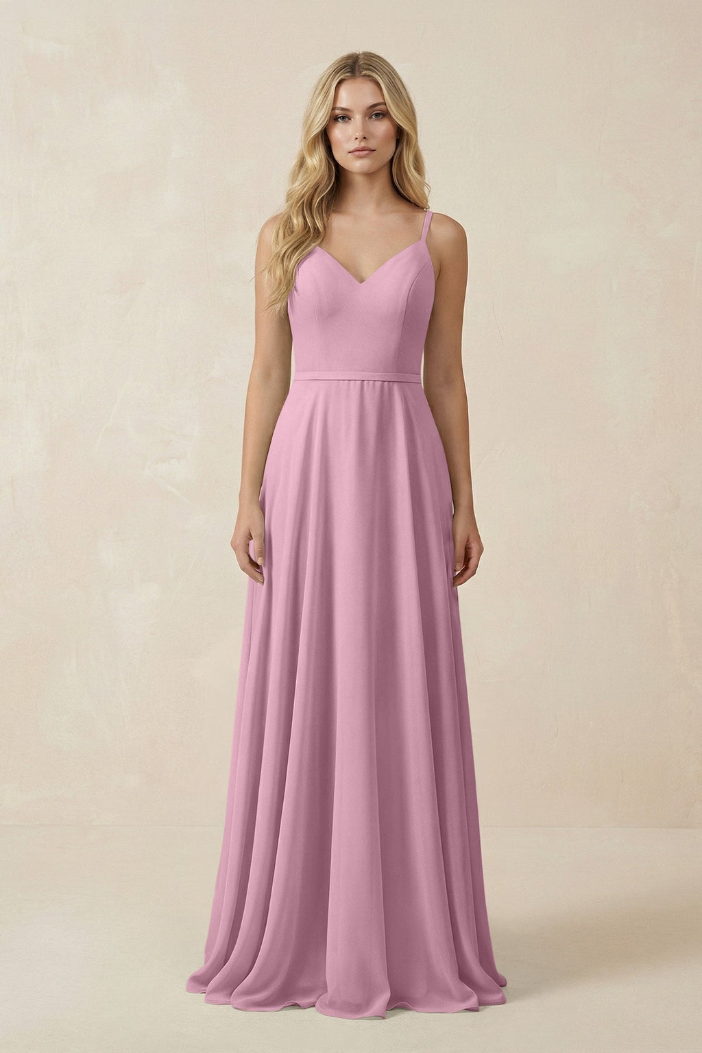V-Neck A-Line Chiffon Bridesmaid Dress with Crisscross Back in Vintage Mauve
