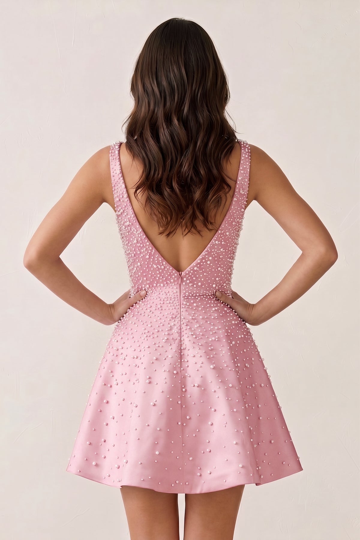 V-Neck A-Line Satin Homecoming Dress With Pearl