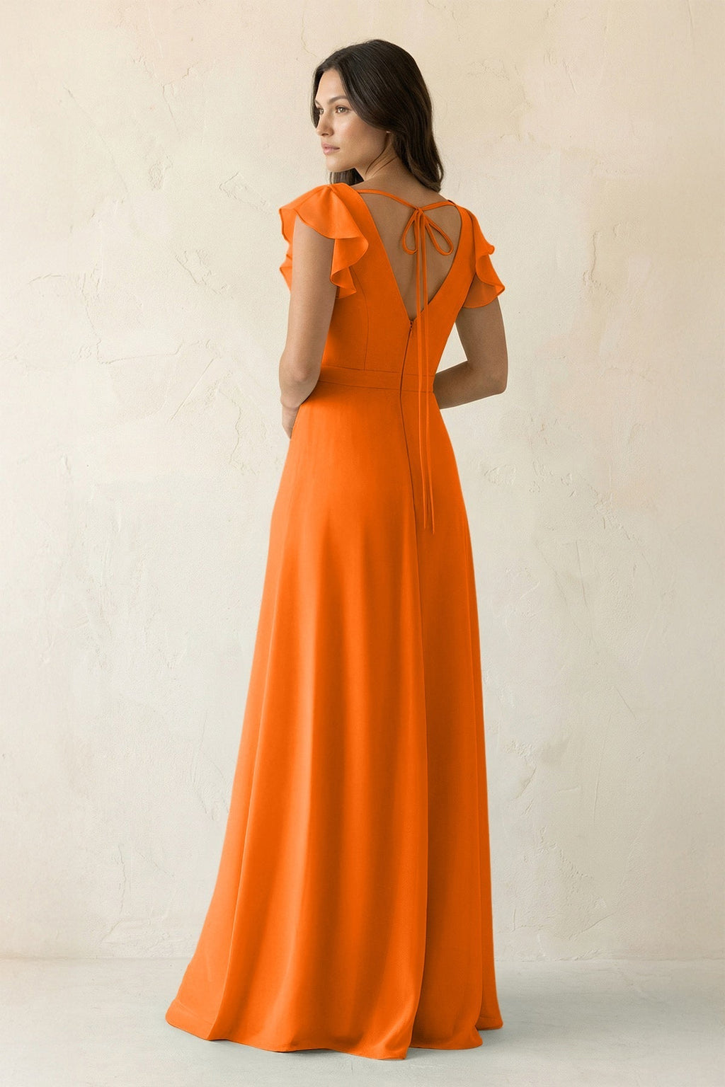 V-Neck Ruffled A-Line Chiffon Bridesmaid Dress in Cinnamon