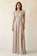 V-Neck Ruffled A-Line Chiffon Bridesmaid Dress in Frost