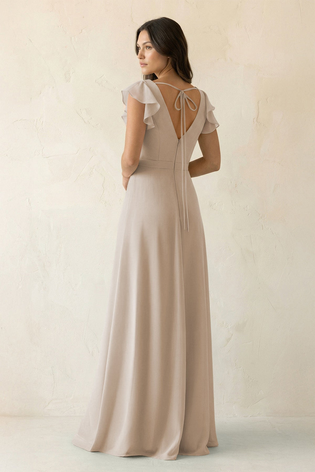 V-Neck Ruffled A-Line Chiffon Bridesmaid Dress in Frost