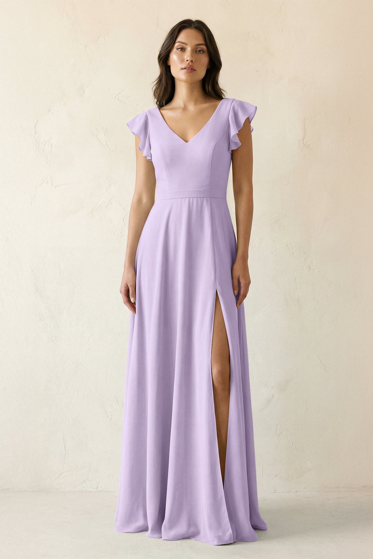 V-Neck Ruffled A-Line Chiffon Bridesmaid Dress in Lavender