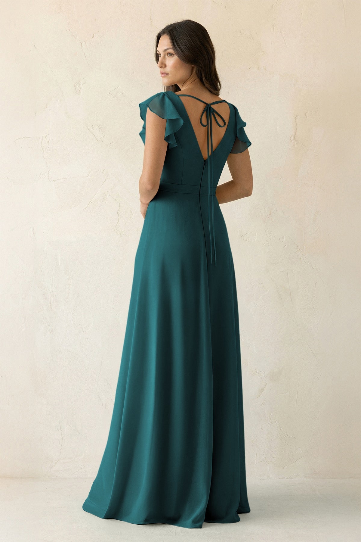 V-Neck Ruffled A-Line Chiffon Bridesmaid Dress in Pine
