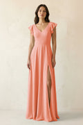 V-Neck Ruffled A-Line Chiffon Bridesmaid Dress in Rosette