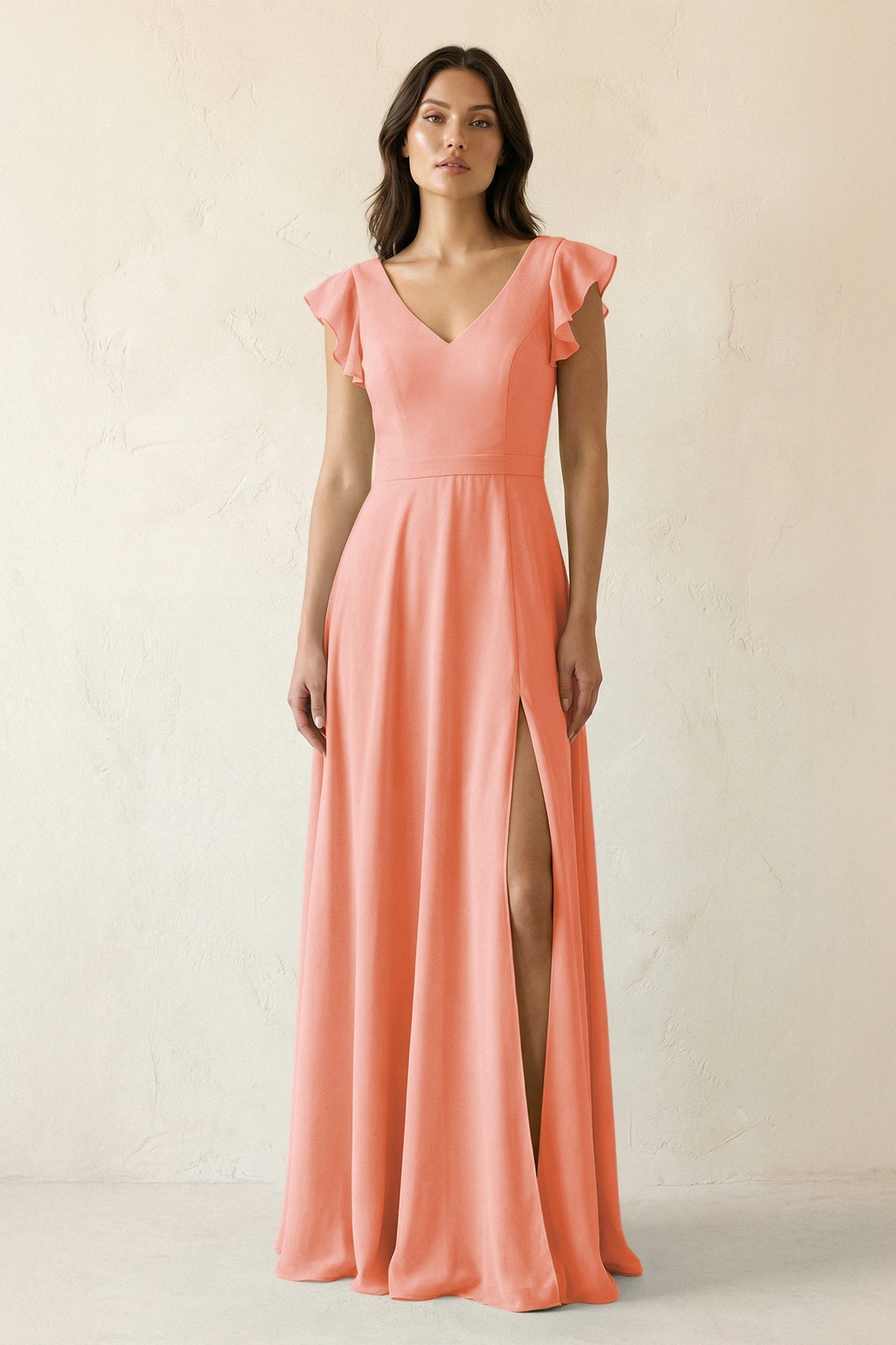 V-Neck Ruffled A-Line Chiffon Bridesmaid Dress in Rosette