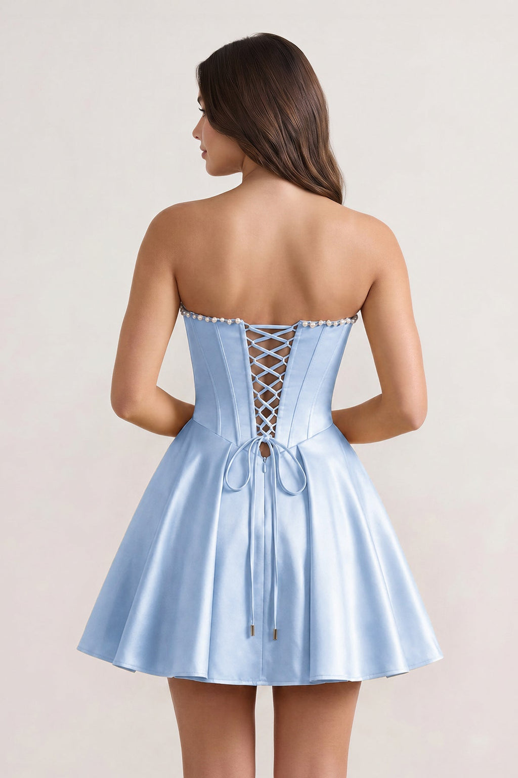 Yellow Strapless A-Line Satin Corset Homecoming Dress With Pearl