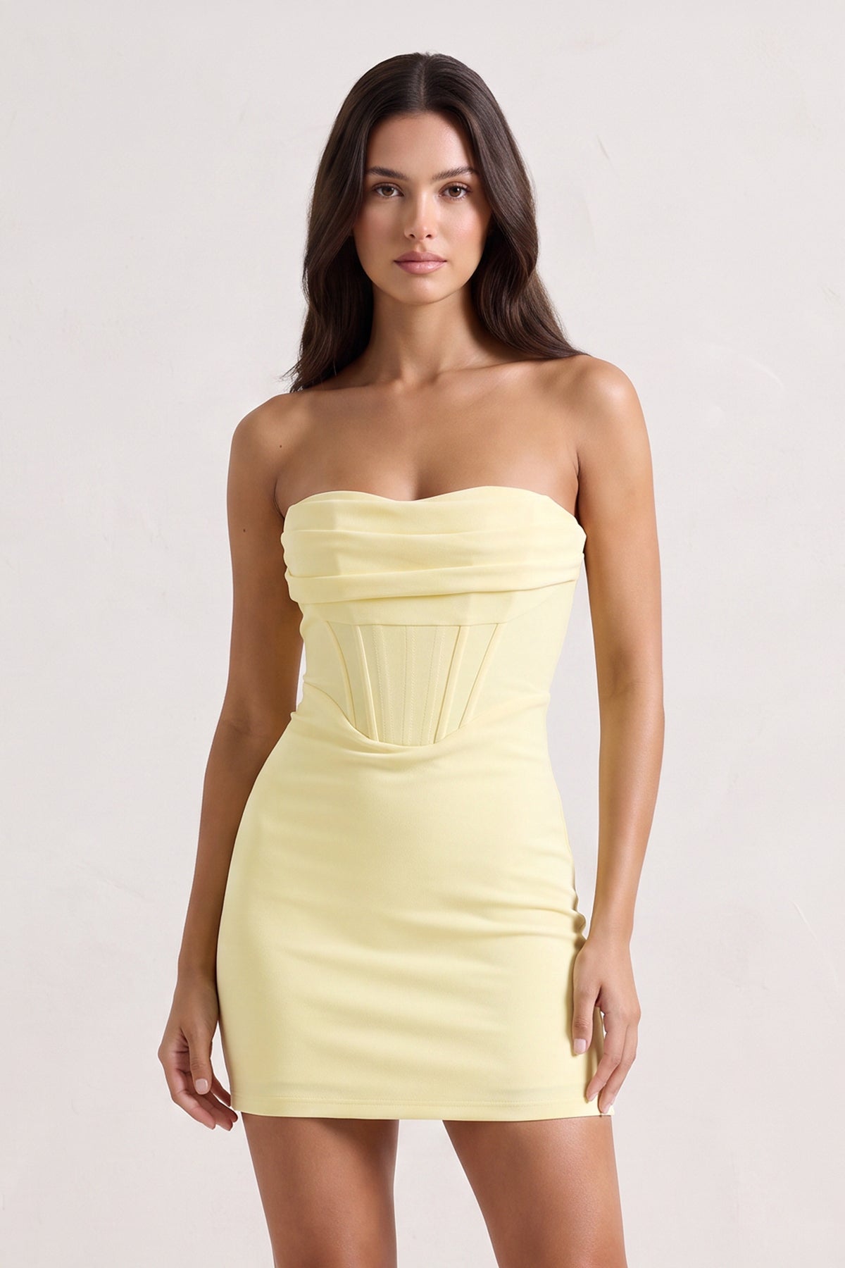 Strapless Yellow Corset Bodycon Short Satin Homecoming Dress