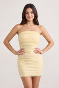 Yellow Strapless Sheath Tulle Ruched Homecoming Dress with Pearl