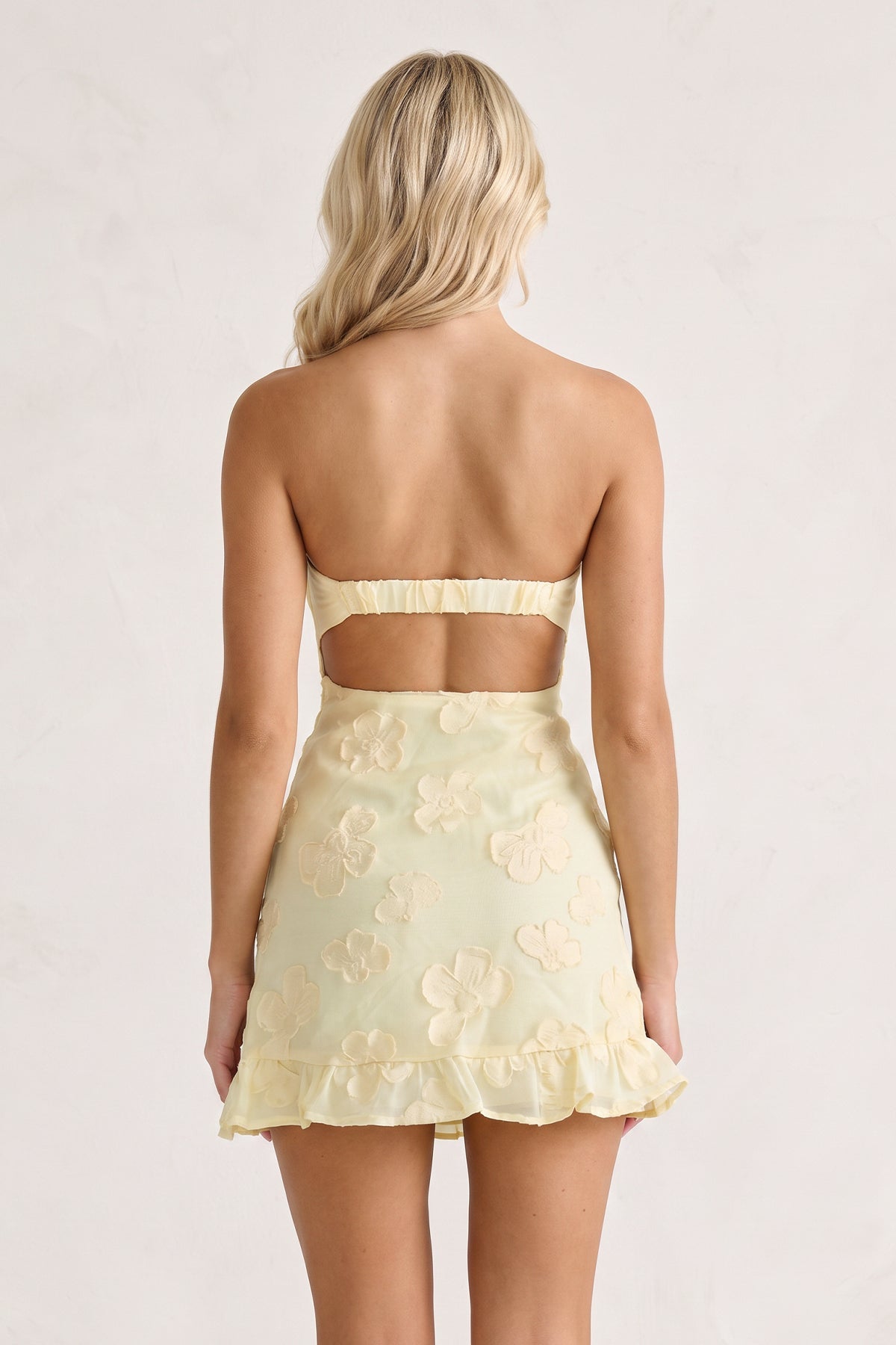 Yellow Sweetheart Embroidered Tulle Ruffled A-Line Homecoming Dress